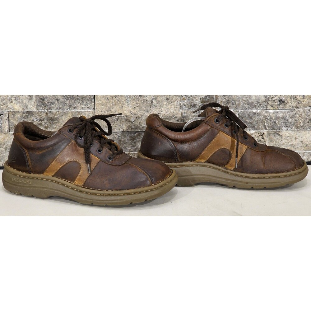 Vintage 90s Y2K Skechers Men's 8 Brown Leather Bicycle Toe Casual Oxfords Grunge